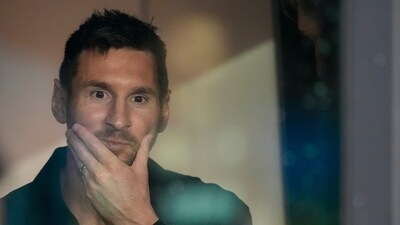 Inter Miami forward Lionel Messi looks through the glass wall of a private box at the start of the team's U.S. Open Cup final (AP) Inter Miami forward Lionel Messi looks through the glass wall of a private box at the start of the team's U.S. Open Cup final (AP)