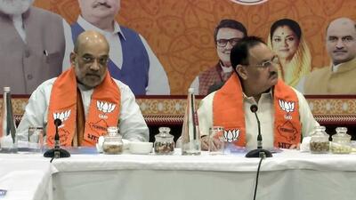 Union home minister Amit Shah and BJP chief JP Nadda at the meeting on Thursday. (ANI) Union home minister Amit Shah and BJP chief JP Nadda at the meeting on Thursday. (ANI)