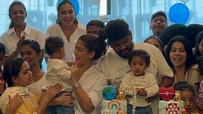 Vignesh Shivan and Nayanthara with their sons Uyir and Ulag. Vignesh Shivan and Nayanthara with their sons Uyir and Ulag.