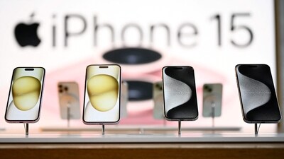The Apple iPhone 15 series is displayed for sale at The Grove Apple retail store on release day in Los Angeles, California, (AFP) The Apple iPhone 15 series is displayed for sale at The Grove Apple retail store on release day in Los Angeles, California, (AFP)