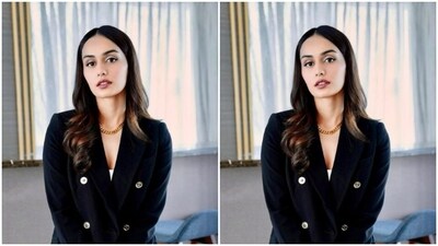 In silver stilettos and a golden neck chain, Manushi further accessorised her look. The actor wore her tresses open and decked up in minimal makeup and let her ensemble do all the talking. (Instagram/@manushi_chhillar) In silver stilettos and a golden neck chain, Manushi further accessorised her look. The actor wore her tresses open and decked up in minimal makeup and let her ensemble do all the talking. (Instagram/@manushi_chhillar)