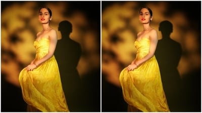 Manushi looked like a dream in a bright yellow off-shoulder gown with a flowy detail and corset patterns. (Instagram/@manushi_chhillar) Manushi looked like a dream in a bright yellow off-shoulder gown with a flowy detail and corset patterns. (Instagram/@manushi_chhillar)