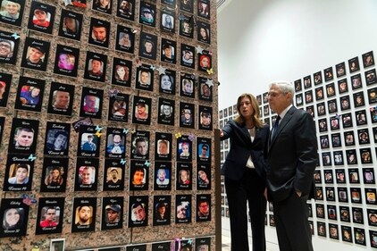 Attorney General Merrick Garland accompanied by U.S. Drug Enforcement Administration Administrator Anne Milgram, looks at photographs of people who had died from drugs during the Second Annual Family Summit on Fentanyl at DEA Headquarters in Washington, Tuesday, Sept. 26, 2023. (AP) Attorney General Merrick Garland accompanied by U.S. Drug Enforcement Administration Administrator Anne Milgram, looks at photographs of people who had died from drugs during the Second Annual Family Summit on Fentanyl at DEA Headquarters in Washington, Tuesday, Sept. 26, 2023. (AP)