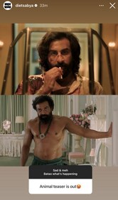 Diet Sabya to Instagram Stories after Bobby Deol and Ranbir Kapoor's Animal teaser dropped.