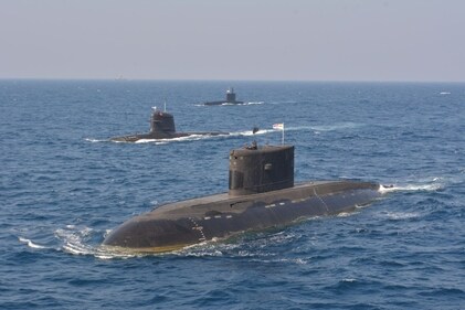Indian Navy submarines on high seas. Indian Navy submarines on high seas.