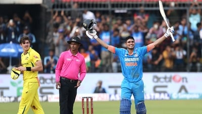 Shubman Gill celebrates his century during the 2nd ODI against Australia (ANI) Shubman Gill celebrates his century during the 2nd ODI against Australia (ANI)