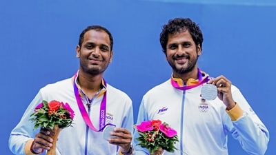 Ramkumar Ramanathan and Saketh Myneni won bronze after losing the tennis men's doubles final.&nbsp; (Sukumaran)