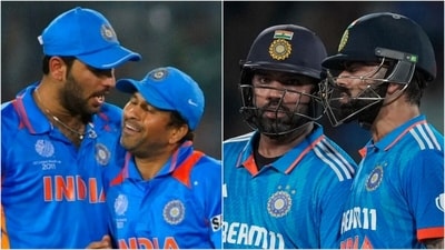 (L) Yuvraj Singh with Sachin Tendulkar during the 2011 World Cup: (R) Rohit Sharma and Virat Kohli batting together against Australia in 3rd ODI (File/PTI) (L) Yuvraj Singh with Sachin Tendulkar during the 2011 World Cup: (R) Rohit Sharma and Virat Kohli batting together against Australia in 3rd ODI (File/PTI)