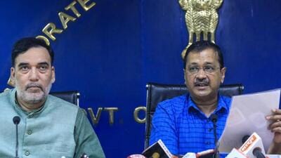 Delhi Chief Minister Arvind Kejriwal and Environment Minister Gopal Rai addressing media persons. (PTI photo) Delhi Chief Minister Arvind Kejriwal and Environment Minister Gopal Rai addressing media persons. (PTI photo)