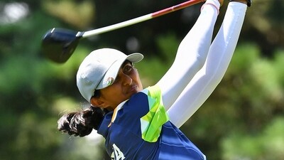 India's Aditi Ashok added a six-under par 66 to her overnight 67 and was in tied second place at 11-under par total, tied alongside China’s world No. 2 Ruoning Yin (AFP)
