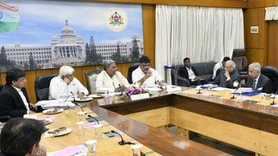 Karnataka Chief Minister Siddaramaiah holds a meeting with retired judges of the Supreme Court and the Advocate General over the release of the Cauvery River water to Tamil Nadu, in Bengaluru on Friday. (ANI) Karnataka Chief Minister Siddaramaiah holds a meeting with retired judges of the Supreme Court and the Advocate General over the release of the Cauvery River water to Tamil Nadu, in Bengaluru on Friday. (ANI)