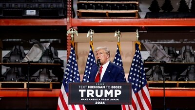 Former President Donald Trump speaks in Clinton Township, Mich., Wednesday, Sept. 27, 2023. (AP Photo/Mike Mulholland) (AP) Former President Donald Trump speaks in Clinton Township, Mich., Wednesday, Sept. 27, 2023. (AP Photo/Mike Mulholland) (AP)
