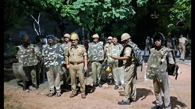 Police force on Navodaya Vidyalay campus. (Sourced) Police force on Navodaya Vidyalay campus. (Sourced)
