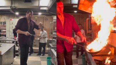 Snapshot of The Great Khali cooking in his restaurant. (Instagram/@The Great Khali ) Snapshot of The Great Khali cooking in his restaurant. (Instagram/@The Great Khali )
