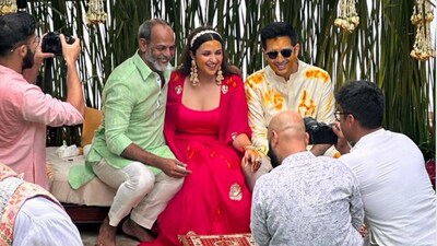 Parineeti Chopra and Raghav Chadha during their haldi ceremony. Parineeti Chopra and Raghav Chadha during their haldi ceremony.