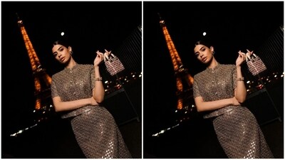 Khushi styled her look with a pair of golden stud earrings, a gold sleek watch adorning her wrist, a trendy Dior statement mini bag and golden heels. (Instagram/@khushi05k) Khushi styled her look with a pair of golden stud earrings, a gold sleek watch adorning her wrist, a trendy Dior statement mini bag and golden heels. (Instagram/@khushi05k)
