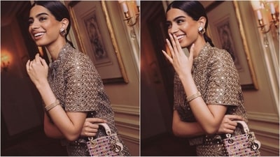 For her glam makeup look, she got decked up in nude eyeshadow, winged eyeliner, contoured cheeks, darkened brows and a shade of glossy nude lipstick. (Instagram/@khushi05k) For her glam makeup look, she got decked up in nude eyeshadow, winged eyeliner, contoured cheeks, darkened brows and a shade of glossy nude lipstick. (Instagram/@khushi05k)