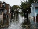 Floodwaters fill the residential street in the Hamilton Beach neighborhood in the Queens borough of New York City.