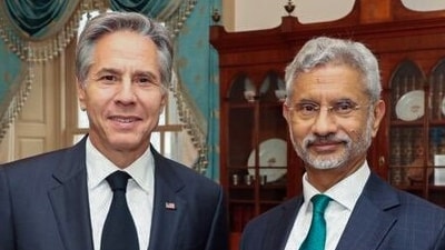 External affairs minister S Jaishankar meets US secretary of state Antony Blinken, at the State Department, in Washington DC. (ANI Photo) External affairs minister S Jaishankar meets US secretary of state Antony Blinken, at the State Department, in Washington DC. (ANI Photo)