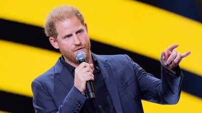 Britain's Prince Harry speaks (AP)