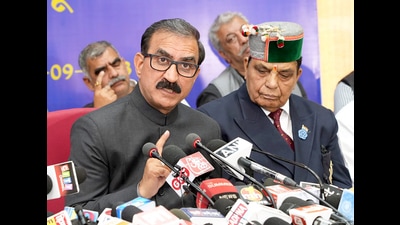 Himachal Pradesh chief minister Sukhvinder Singh Sukhu addressing a press conference in Shimla on Saturday. (ANI Picture Service)