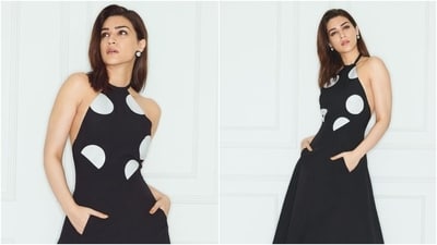 Kriti Sanon embraces the retro trend in a polka dot midi dress. The perfect blend of grace and glamour, this halterneck dress features a flared bottom, backless design and a mesmerising polka dot pattern at the top. Wear it with minimal make-up, sleek hair and statement studs like Kriti's for a stunning look. (Instagram/@KritiSanon)