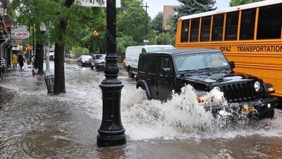 Cars drive along a flooded street on Church Avenue amid a coastal storm on September 29, 2023 in the Flatbush neighborhood of Brooklyn borough New York City. Flash flooding is expected in the counties of Nassau, Queens and Kings, which includes Brooklyn, according to the state�s National Weather Service (Getty Images via AFP) Cars drive along a flooded street on Church Avenue amid a coastal storm on September 29, 2023 in the Flatbush neighborhood of Brooklyn borough New York City. Flash flooding is expected in the counties of Nassau, Queens and Kings, which includes Brooklyn, according to the state�s National Weather Service (Getty Images via AFP)