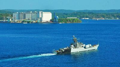 The Indian Naval Ship 'Khanjar', an indigenously built missile corvette of the Khukri-class, mission deployed in South Eastern IOR arrives at Trincomalee to enhance close ties and interoperability between the Indian Navy and Sri Lanka Navy. (ANI)