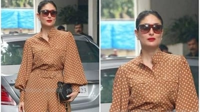 It is impossible to talk about fashion and style without mentioning Kareena Kapoor Khan. Bebo wore a mud-brown jumpsuit adorned with white polka dots. The bishop-sleeved jumpsuit had a flared bottom and was worn by Kareena with a bright red lip and a black handbag. If your vibe is elegant and classy, then Kareena's chic polka dot jumpsuit is the casual outfit you must have in your wardrobe. (Instagram )