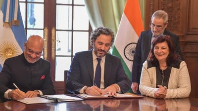 The Agreement was signed by Indian ambassador Dinesh Bhatia and the Argentina’s Minister of Foreign Affairs, International Trade and Worship Santiago Cafiero. (X/India in Argentina) The Agreement was signed by Indian ambassador Dinesh Bhatia and the Argentina’s Minister of Foreign Affairs, International Trade and Worship Santiago Cafiero. (X/India in Argentina)
