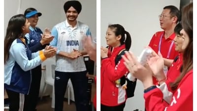 Sarabjot Singh's birthday being celebrated at the Asian Games Sarabjot Singh's birthday being celebrated at the Asian Games