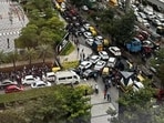 Vehicles stranded in a massive traffic congestion in Outer Ring Road corridor in Bengaluru on Sep 27. (Mahadevapura Task Force) Vehicles stranded in a massive traffic congestion in Outer Ring Road corridor in Bengaluru on Sep 27. (Mahadevapura Task Force)