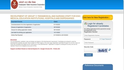 ESIC Invites Applications for Paramedical Posts in Tamil Nadu; Apply by Oct 30