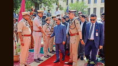 Himachal chief minister Sukhvinder Singh Sukhu during the passing-out ceremony at Police Training Centre, Daroh, on Sunday. (HT Photo) Himachal chief minister Sukhvinder Singh Sukhu during the passing-out ceremony at Police Training Centre, Daroh, on Sunday. (HT Photo)