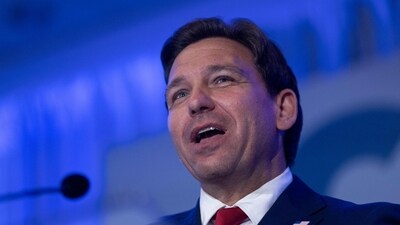 Republican presidential candidate Florida Gov. Ron DeSantis speaks at the California GOP convention on September 29, 2023 in Anaheim, California. (Getty Images via AFP)
