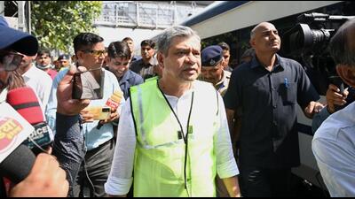 Union railway minister Ashwini Vaishnaw at the railway station near Rajendra Park in Gurugram on Sunday. (Parveen Kumar/HT Photo) Union railway minister Ashwini Vaishnaw at the railway station near Rajendra Park in Gurugram on Sunday. (Parveen Kumar/HT Photo)