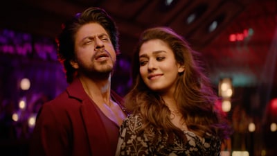 Shah Rukh Khan and Nayanthara in Jawan. Shah Rukh Khan and Nayanthara in Jawan.
