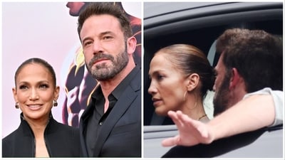 Jennifer Lopez was seen with a stoic expression inside the car as Ben Affleck made hand gestures to make his point. Jennifer Lopez was seen with a stoic expression inside the car as Ben Affleck made hand gestures to make his point.