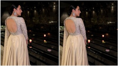 With the help of celebrity fashion stylist Esha L Amin, Karisma styled her look with a pair of silver statement chandbali and silver stacked rings adorning her fingers. (Instagram/@therealkarismakapoor) With the help of celebrity fashion stylist Esha L Amin, Karisma styled her look with a pair of silver statement chandbali and silver stacked rings adorning her fingers. (Instagram/@therealkarismakapoor)