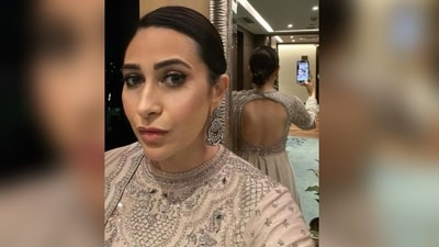 For her glamorous make-up look, Karishma went for shimmery eyeshadow, winged eyeliner, mascaraed lashes, contoured cheeks and a shade of light pink lipstick. (Instagram/@therealkarismakapoor) For her glamorous make-up look, Karishma went for shimmery eyeshadow, winged eyeliner, mascaraed lashes, contoured cheeks and a shade of light pink lipstick. (Instagram/@therealkarismakapoor)