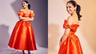 Just another day and another glamorous look of Bhumi Pednekar. The gorgeous actress is currently busy promoting her upcoming film "Thank You For Coming" and her back-to-back stunning promotional looks are a visual treat for all fashionistas. Whether it's a traditional saree or a casual dress, Bhumi can pull off any look to perfection. This time, the actress proved her fashion prowess in a breathtaking orange flared dress that exuded princess vibes. (Instagram/@bhumipednekar) Just another day and another glamorous look of Bhumi Pednekar. The gorgeous actress is currently busy promoting her upcoming film "Thank You For Coming" and her back-to-back stunning promotional looks are a visual treat for all fashionistas. Whether it's a traditional saree or a casual dress, Bhumi can pull off any look to perfection. This time, the actress proved her fashion prowess in a breathtaking orange flared dress that exuded princess vibes. (Instagram/@bhumipednekar)