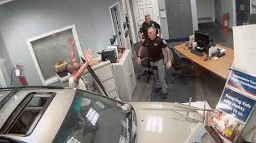 The man whose name was revealed to be John G. Hargreaves was immediately taken into the custody of the police as his Toyota SUV came crashing through the lobby of the Independence Township Police Department. The man whose name was revealed to be John G. Hargreaves was immediately taken into the custody of the police as his Toyota SUV came crashing through the lobby of the Independence Township Police Department.