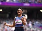 India's Swapna Barman in action during the women's heptathlon long jump 