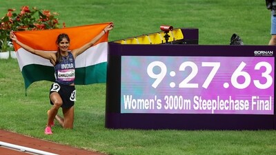 Silver medallist Parul Chaudhary celebrate after the women's 3000m steeplechase event at the ongoing Asian Games in Hangzhou (ANI) Silver medallist Parul Chaudhary celebrate after the women's 3000m steeplechase event at the ongoing Asian Games in Hangzhou (ANI)