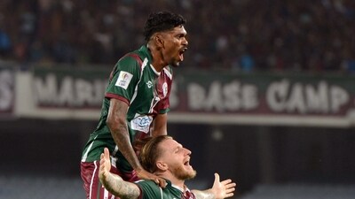 Jason Cummings of Mohun Bagan Super Giant celebrates after scoring the opening goal against Maziya in AFC Cup 2023-24 Group D clash (ANI) Jason Cummings of Mohun Bagan Super Giant celebrates after scoring the opening goal against Maziya in AFC Cup 2023-24 Group D clash (ANI)