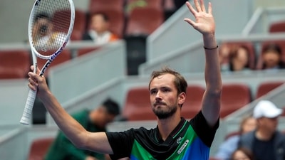 Daniil Medvedev of Russia acknowledges the spectators after defeating Ugo Humbert of France in the men's singles quarterfinal match of the China Open (AP) Daniil Medvedev of Russia acknowledges the spectators after defeating Ugo Humbert of France in the men's singles quarterfinal match of the China Open (AP)