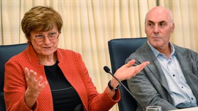 Scientists Katalin Kariko and Drew Weissman, who won the 2023 Nobel Prize in Physiology or Medicine for discoveries enabling the development of mRNA COVID-19 vaccines, speak during a news conference hosted by the University of Pennsylvania and Perelman School of Medicine in Philadelphia, Pennsylvania, on Monday. (REUTERS) Scientists Katalin Kariko and Drew Weissman, who won the 2023 Nobel Prize in Physiology or Medicine for discoveries enabling the development of mRNA COVID-19 vaccines, speak during a news conference hosted by the University of Pennsylvania and Perelman School of Medicine in Philadelphia, Pennsylvania, on Monday. (REUTERS)