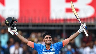 India's Shubman Gill celebrates after scoring a century (100 runs) (AFP) India's Shubman Gill celebrates after scoring a century (100 runs) (AFP)