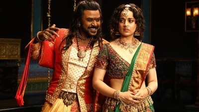 Raghava Lawrence and Kangana Ranaut in a still from Chandramukhi 2. Raghava Lawrence and Kangana Ranaut in a still from Chandramukhi 2.