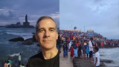 US Ambassador to India Eric Garcetti at Kanyakumari coast. US Ambassador to India Eric Garcetti at Kanyakumari coast.